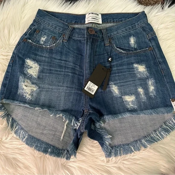 ONE Teaspoon for Free People Blue Colt High Waisted Bonitas Denim Shorts - Picture 6 of 14